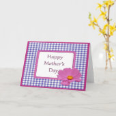 マザーズデイパープルフラワーアンドギンガムデザイン カード (黄色い花)
