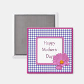 マザーズデイパープルフラワーアンドギンガムデザイン マグネット (正面/裏面)