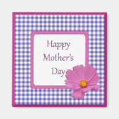 マザーズデイパープルフラワーアンドギンガムデザイン マグネット (正面)