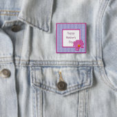 マザーズデイパープルフラワーアンドギンガムデザイン 缶バッジ (インサイチュ)