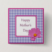 マザーズデイパープルフラワーアンドギンガムデザイン 缶バッジ (正面)