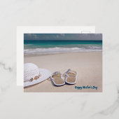 マザーズデイビーチ。ビーチサンダル、海 箔シーズンポストカード (正面/裏面)