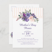 マザーズデイピクニックフローラ水彩紫 インビテーションポストカード (正面/裏面)