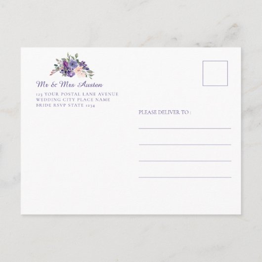 マザーズデイピクニックフローラ水彩紫 インビテーションポストカード (裏面)