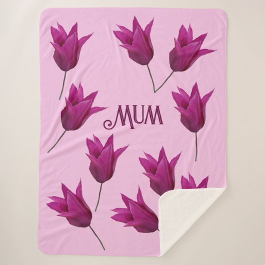 マザーズデイピンクかわいらしチューリップフローラスタイリッシュ シェルパブランケット (正面)