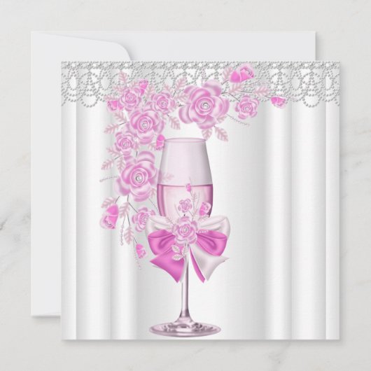 マザーズデイピンクかわいらしローズシャンパンブランチ2a 招待状 (裏面)