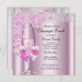 マザーズデイピンクかわいらしローズシャンパンブランチ2B 招待状 (正面/裏面)