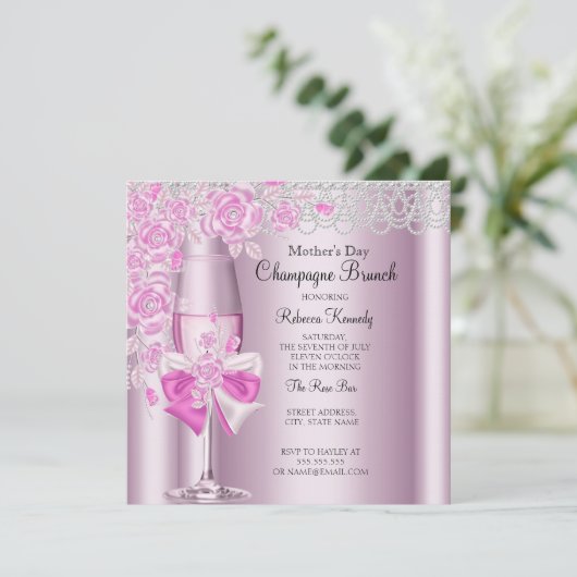 マザーズデイピンクかわいらしローズシャンパンブランチ2B 招待状 (スタンド正面)