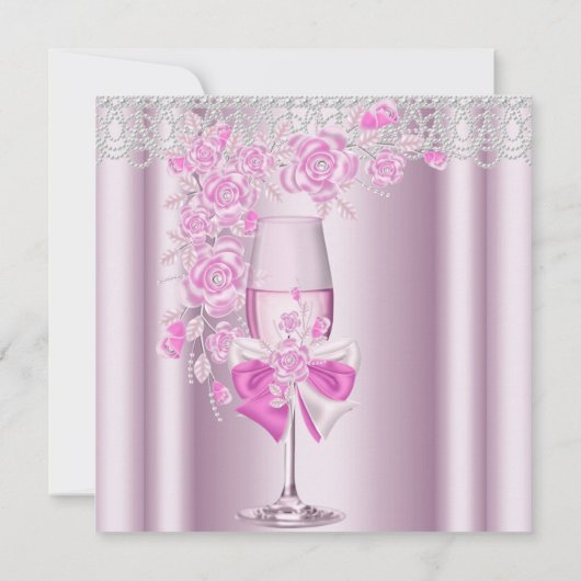 マザーズデイピンクかわいらしローズシャンパンブランチ2B 招待状 (裏面)