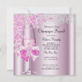 マザーズデイピンクかわいらしローズシャンパンブランチ2B 招待状 (正面)