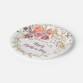 マザーズデイピンクアンドマルサラ金ゴールドグリッターフローラ ペーパープレート (アングル)