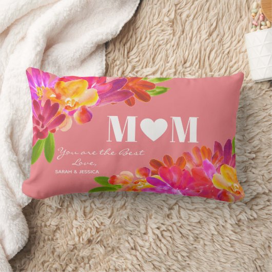 マザーズデイピンクブライト花模様ズマム ランバークッション (ブランケット)