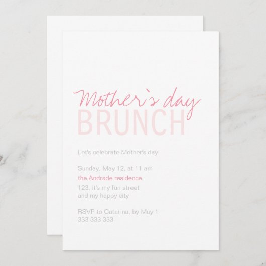 マザーズデイブランチピンク白フルカスタマイズ 招待状 (正面/裏面)