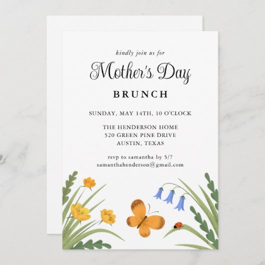 マザーズデイブランチフローララディバグバタフライ 招待状 (正面/裏面)