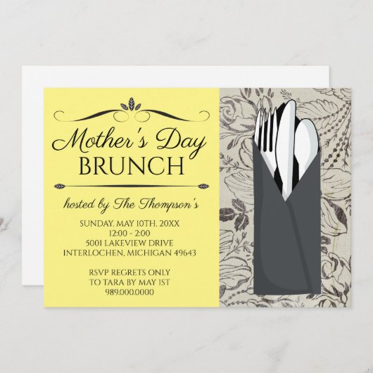 マザーズデイブランチ招待状(黄色) 招待状 (正面/裏面)