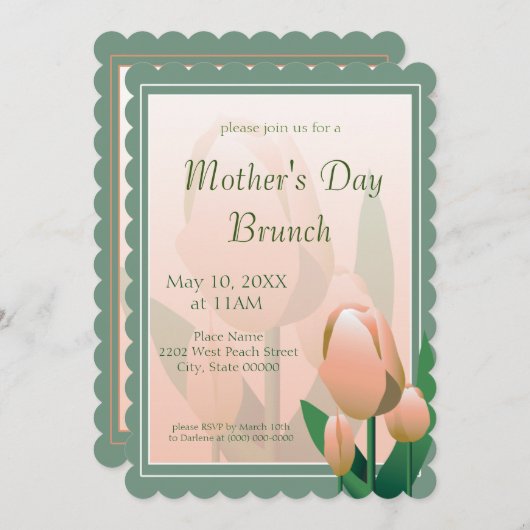 マザーズデイブランチ春ピンクチューリップスパーティー 招待状 (正面/裏面)