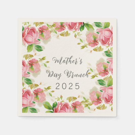 マザーズデイブランチ – ピンクのバラ スタンダードカクテルナプキン (正面)