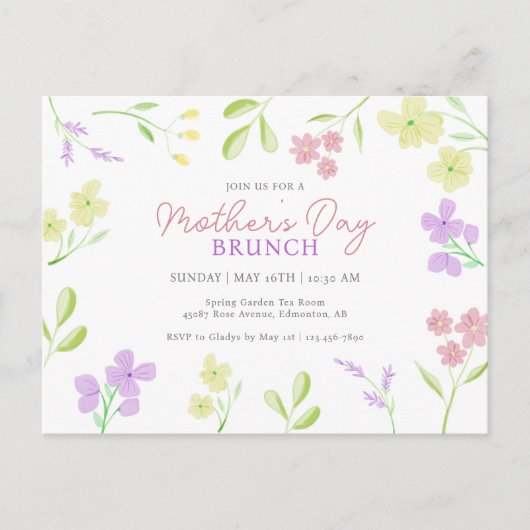 マザーズデイブルンチソフトフローラウォーターカラーパステル ポストカード (正面)