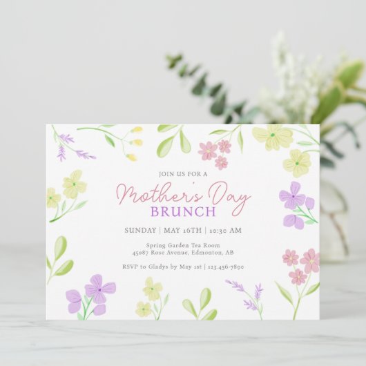 マザーズデイブルンチソフトフローラウォーターカラーパステル 招待状 (スタンド正面)