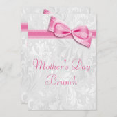 マザーズデイブルンチダマスクとピンクフェイクボウ 招待状 (正面/裏面)