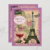 マザーズデイブルンチパリエッフェルタワー&レッドワイン 招待状 (正面/裏面)