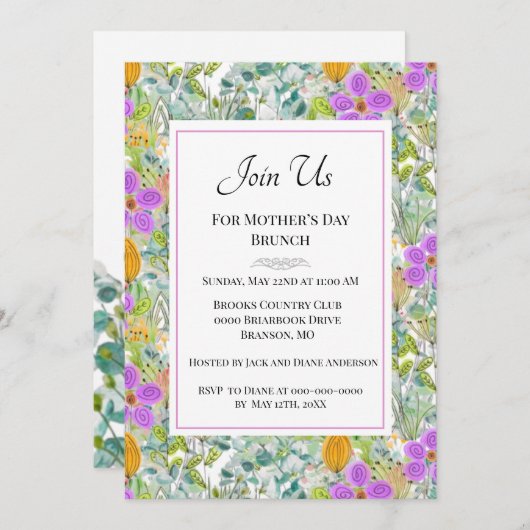マザーズデイブルンチワイルドフラワーズグリーナリーホリデー 招待状 (正面/裏面)