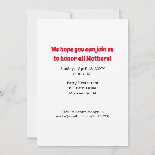 マザーズデイブレックファスト招待状ウィズフラワーズ 招待状 (裏面)