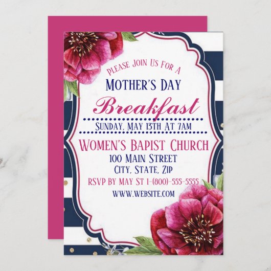マザーズデイブレックファスト招待状フラットカード 招待状 (正面/裏面)