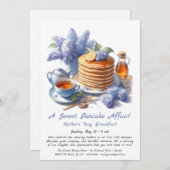 マザーズデイブレックファースト – パンケーキ&薄紫 招待状 (正面/裏面)