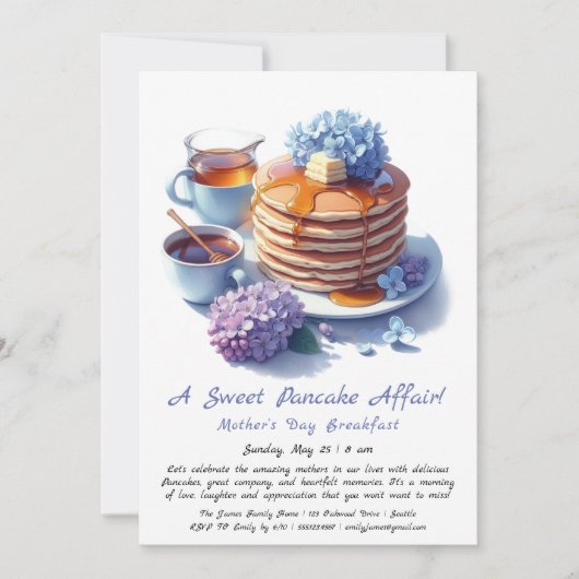 マザーズデイブレックファースト – パンケーキ&薄紫 招待状 (正面)