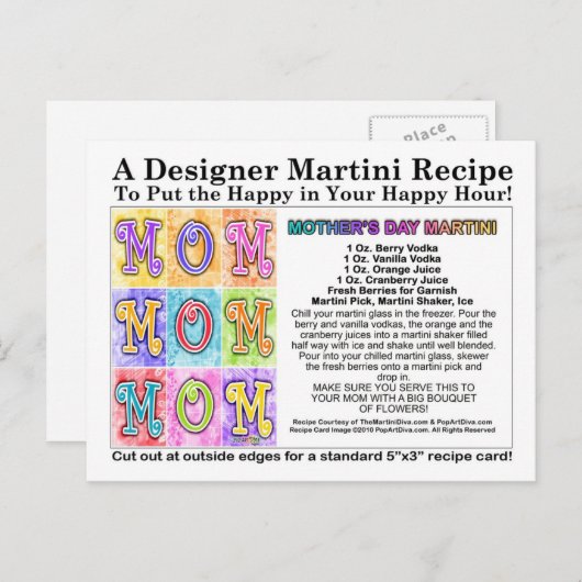 マザーズデイマルティーニレシピカードポストカード ポストカード (正面/裏面)