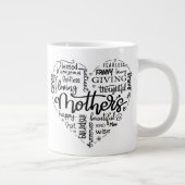 マザーズデイモダンブラックタイポグラフィハート ジャンボコーヒーマグカップ (右)