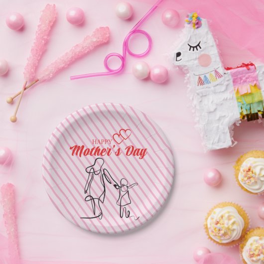 マザーズデイラインアートピロー – ママ&チャイルドラブ ペーパープレート (パーティー)