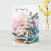 マザーズデイラビットアンドベビーバニー カード (黄色い花)