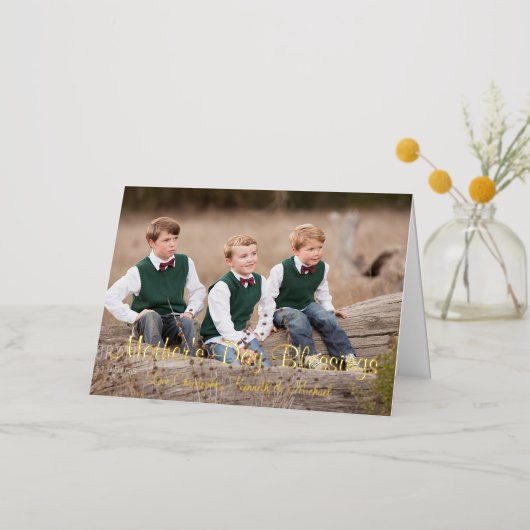 マザーズデイ恵みホリデーカード 箔グリーティングカード (金色の花)