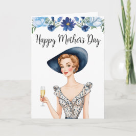 マザーズデイ招待状 – ブルーハット付きレディース サンキューカード