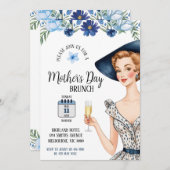 マザーズデイ招待状 – ブルーハット付きレディース 招待状 (正面/裏面)
