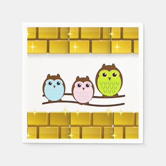 マザーズデイ紙ナプキンズフクロウ スタンダードカクテルナプキン (正面)