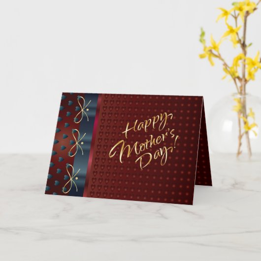 マザーズデイ金ゴールドレタリングパープルエレガントハート カード (黄色い花)