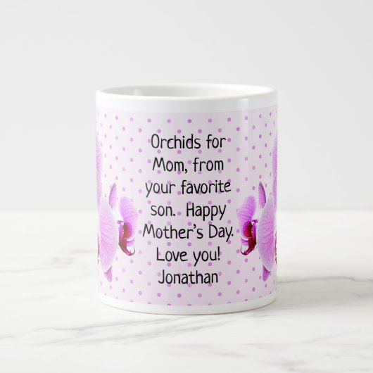 マザーズデーエキゾチックオーキズ花の写真 ジャンボコーヒーマグカップ (正面)