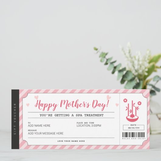 マザーズデーギフトスパトリートメント証明書 招待状 (スタンド正面)
