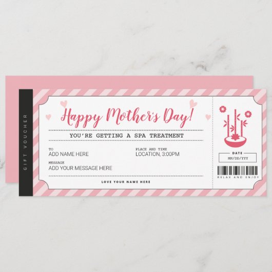 マザーズデーギフトスパトリートメント証明書 招待状 (正面/裏面)
