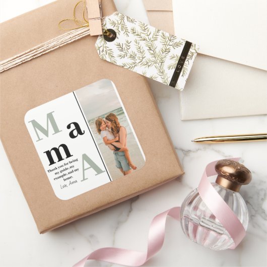 マザーズパーソナライズされたデイステッカー – 写真とメッセージ スクエアシール (ギフト)