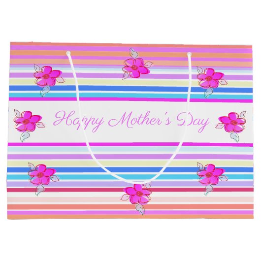 マザーズパーソナライズされたデイフローラストライプ抱き枕 ラージペーパーバッグ (裏面)