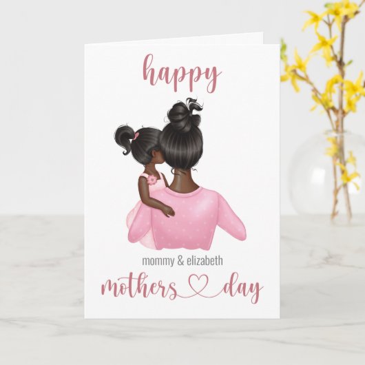 マザーズパーソナライズされたデーかわいいピンク カード (黄色い花)