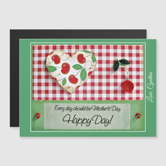 マザーズ日次元クイルさくらんぼマグネットカード (正面/裏面)