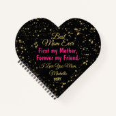 マザーズ最高のデーのブラックエレガントピンク ノートブック (正面)