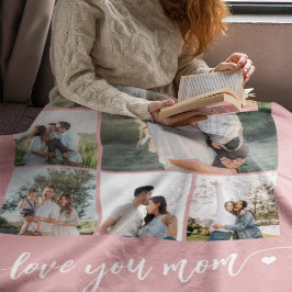 マザーズ・デイ愛するママ写真コラージュ・ピンク フリースブランケット
