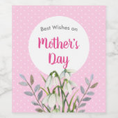 マザーズ・デイ白い雪だるまピンクの水玉模様 ワインラベル (シングルラベル)