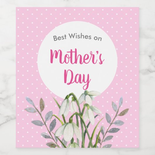 マザーズ・デイ白い雪だるまピンクの水玉模様 ワインラベル (シングルラベル)